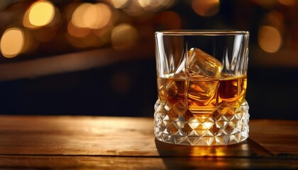 Glistening ice cubes nestle in a beautifully crafted whisky tumbler, capturing the warmth of golden liquid. Perfect for unwinding after a long day or enjoying a night out with friends