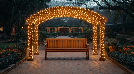 Romantic Evening at the Illuminated Garden Arbor