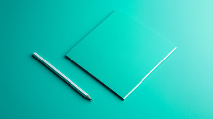 vibrant turquoise notebook and pencil on matching background, perfect for creative work