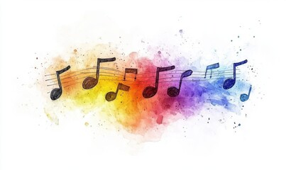 Colorful watercolor music notes, flowing melody, abstract background, for music design