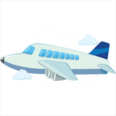 Blue and light green color aeroplane with blue color clouds flight cartoon vector illustration.eps