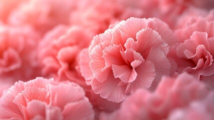 Closeup of vibrant pink carnation detailed petals green background summer light