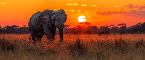 African elephant sunset savanna grassland wildlife