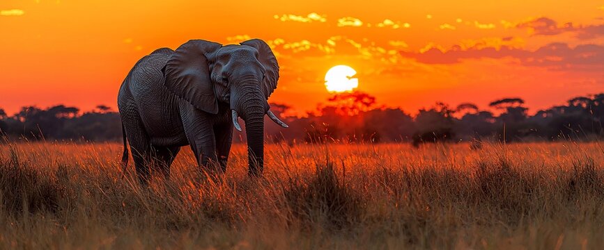 African elephant sunset savanna grassland wildlife