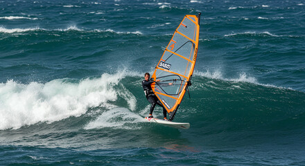 Windsurfer Racing Across the Ocean Waves.