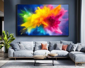 Holi powders splattered on canvas