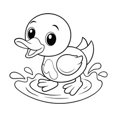 cute duckling splashing in a puddle coloring pages Vector illustration for coloring books 