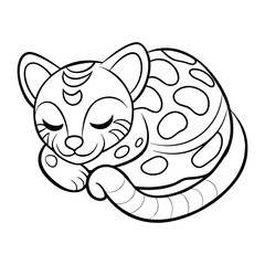 sleepy ocelot curled up coloring pages Vector illustration for coloring books 
