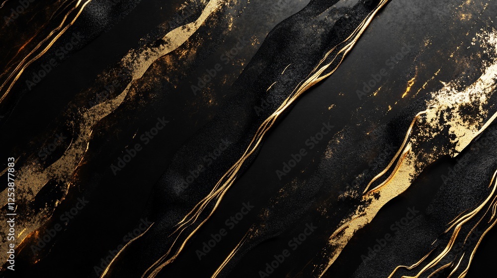 Poster sleek black background with gold abstract pattern and organic flowing lines texture