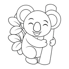 cute koala hugging a tree coloring pages Vector illustration for coloring books 