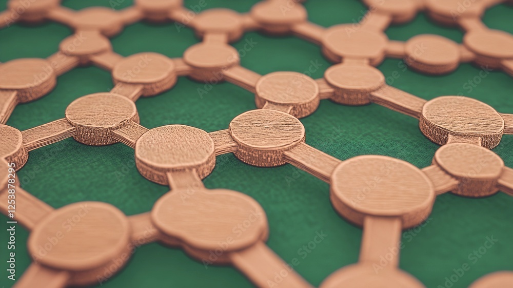 Poster abstract hexagonal pattern, 3d rendering, green and copper, design concept.