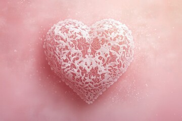 Obraz premium Romantic lace heart surrounded by soft glowing light on a pink background