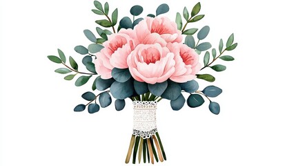 Obraz premium A beautiful bouquet of pink peonies with lush green leaves, elegantly arranged for a fresh and vibrant look.