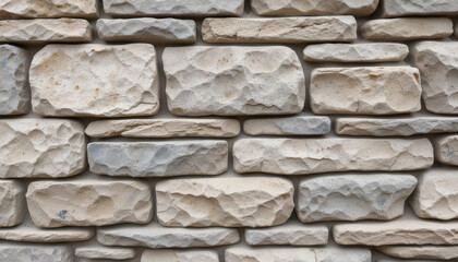 Obraz premium Layered stone wall texture with irregular rocks and visible mortar details