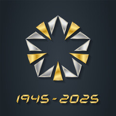 Fototapeta premium The anniversary of the victory in world war II. Vector Silver and Gold Star for Victory Day. 1945-2025.