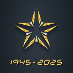 Anniversary of the victory in World War II. Gold Star with Silver elements for Victory Day. 1945 - 2025.