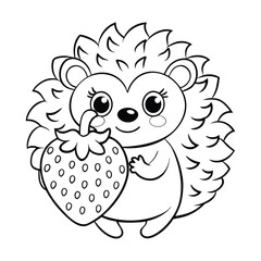 hedgehog holding a strawberry coloring pages Vector illustration for coloring books 