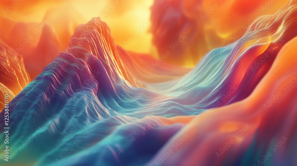Poster dynamic wavy abstract background with smooth gradients of blue, orange, yellow and red