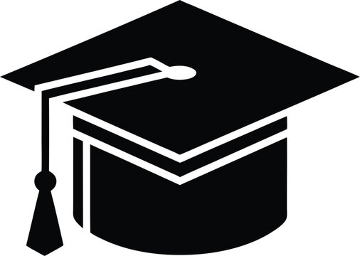 Silhouette of graduation cap or education hat on transparent background, Graduation hat icon, mortarboard cap symbol 