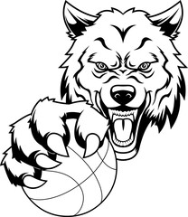 Outlined Wild Wolf Clawing Basketball Sports Mascot Logo Design