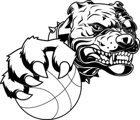 Outlined Powerful Bulldog Holding Basketball Sports Mascot Logo Design