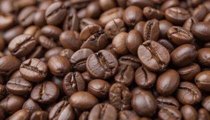 Fototapeta premium Close-up of fresh coffee beans with detailed surface textures and rich brown tones
