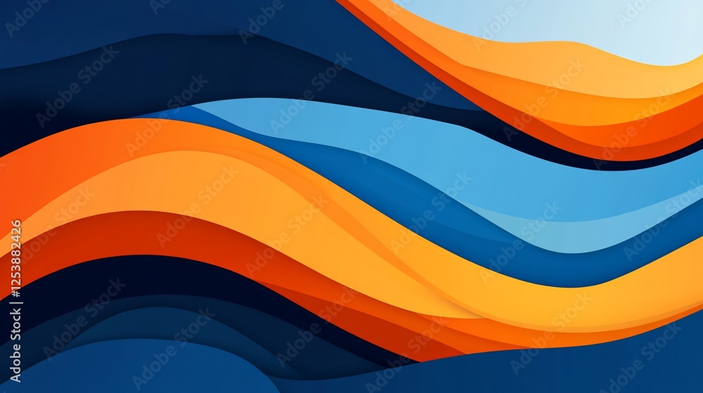 Poster smooth flowing abstract vector composition with colorful curved layers in orange and blue