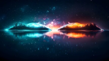 Glowing Twin Cities Reflecting In Night Water