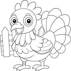 Adorable Cartoon Turkey Holding a Little Wooden Fence