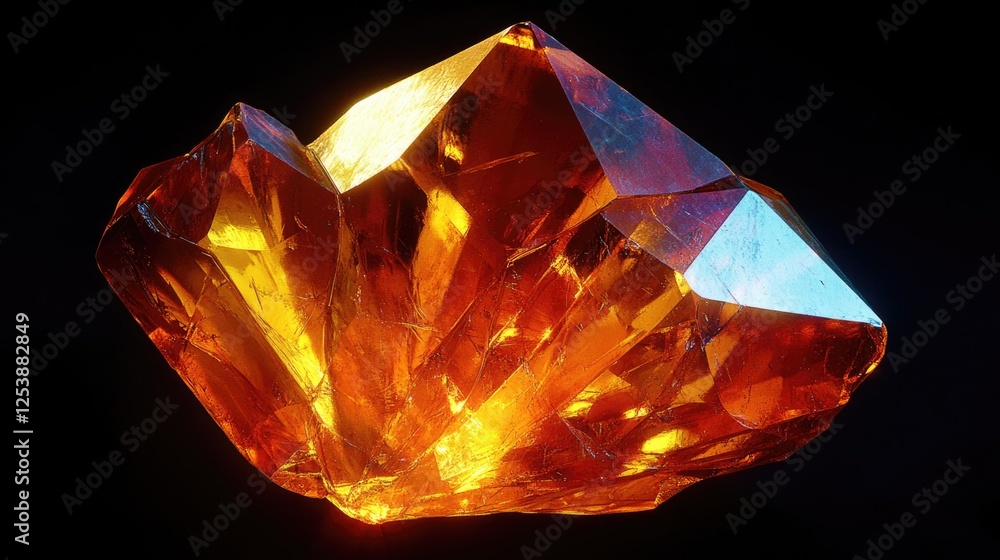 Poster a close-up view of a crystal on a black background, suitable for use in editorial or commercial desi