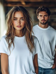 Obraz premium Fashion models posing in white t shirts, casual style and confidence