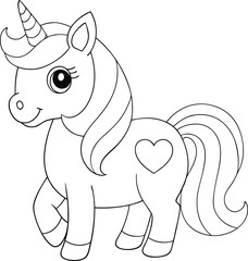 Adorable Cartoon Unicorn Coloring Page, Cute Fantasy Horse