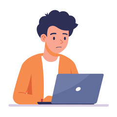 Bored Young Man Studying at Laptop ? Freelancer Burnout Vector Illustration 1.eps