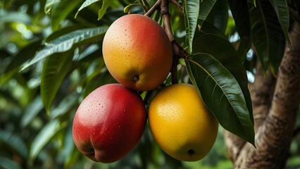 Obraz premium Lush Mango with Green Leaves Isolated