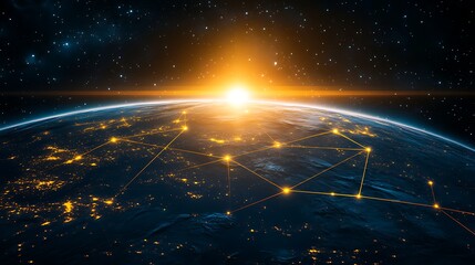 Obraz premium Illuminated Earth from Space with Network Connections