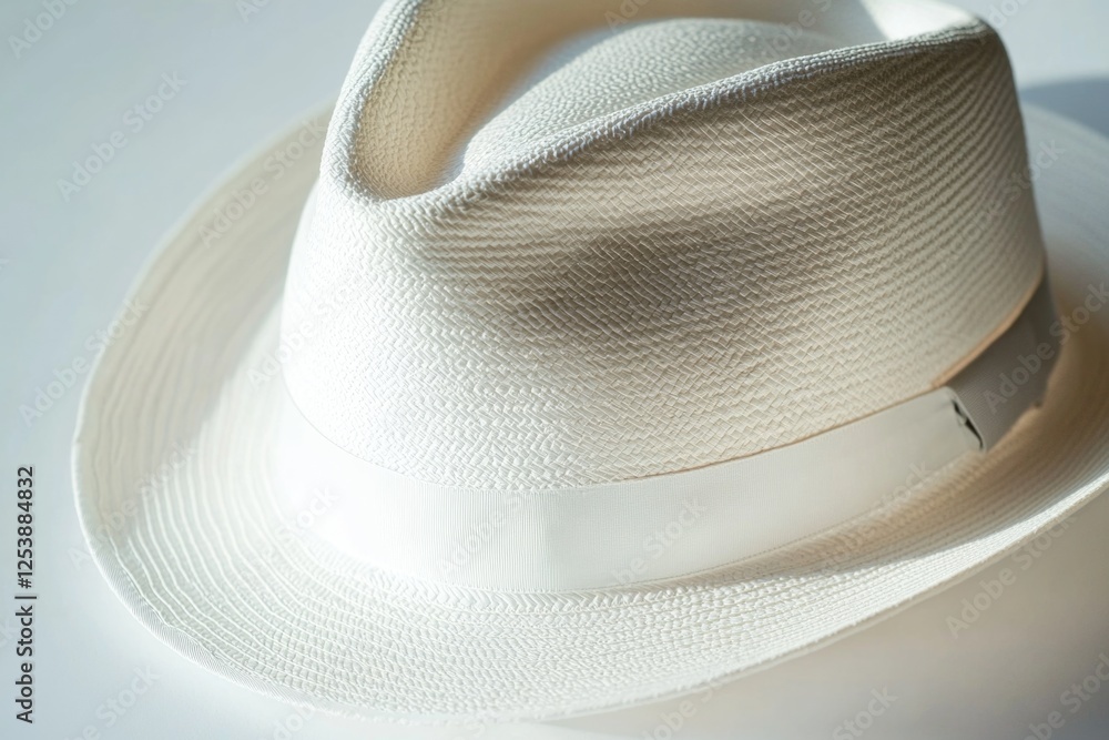 Poster a simple image of a white hat sitting on a white table