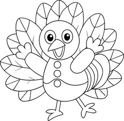 Adorable Cartoon Turkey Thanksgiving Coloring Page Printable Art
