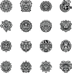 Set of 16 Taino Art Glyph Icons

