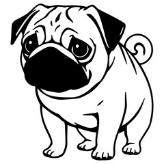 pug dog vector illustration and black and white cartoon dog black dog cartoon