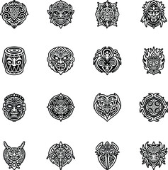 Set of Taino Tattoo Glyph Style Icons

