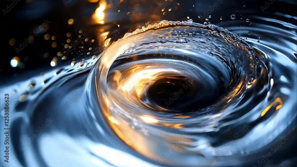 Poster a swirling vortex in water, illuminated with reflections and highlights that create a mesmerizing ef