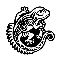 Glyph style icon of a tribal iguana