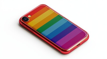 Colorful mobile phone with rainbow stripes design and vibrant case