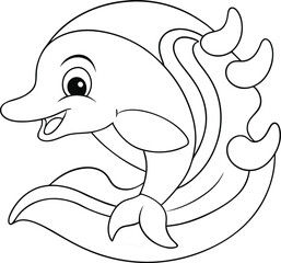 Cartoon Dolphin Coloring Page Ocean Animal, Marine Life, Aquatic Mammal