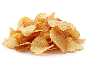 A pile of potato chips on a white surface