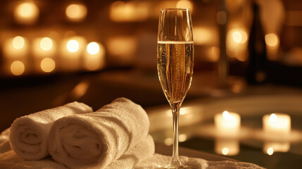 Spa Setting with Champagne and Towels