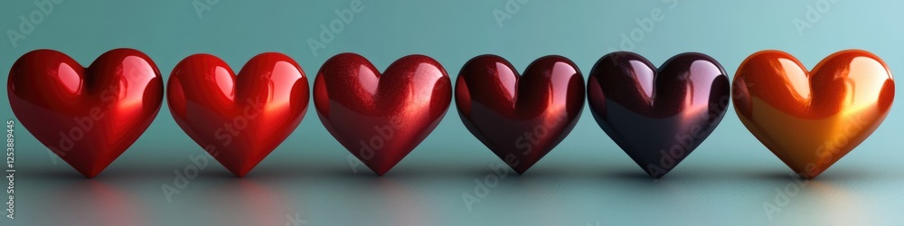 Poster A row of shiny red and yellow hearts on a string