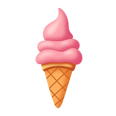 Cartoon pink ice cream cone icon.