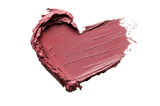 Rose heart shape created with textured lipstick brushstrokes isolated on transparent background