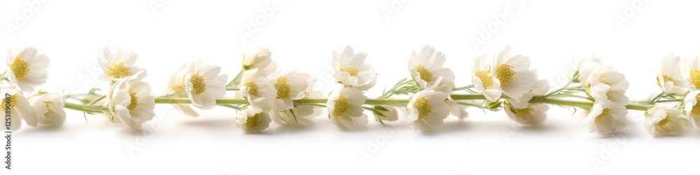 Aufkleber Close-up of a bouquet of white flowers on a white surface, ideal for use in designs and compositions where a simple yet elegant touch is needed